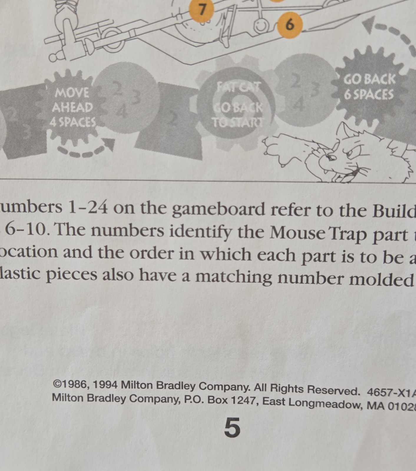 1994/1986 Mouse Trap Board Game Replacement Instruction Manual