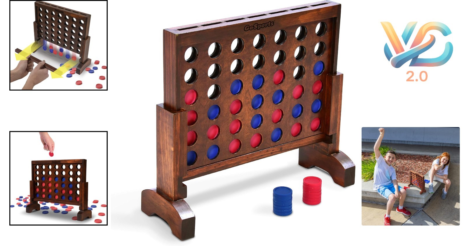 Hand-Stained Wooden 4 in a Row Game Brown 14 Inch Portable Case