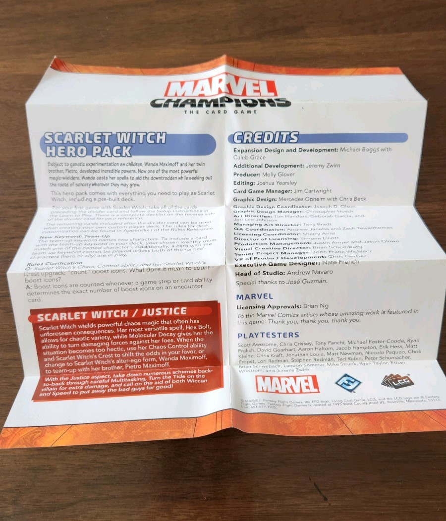 Marvel Champions Scarlet Witch Hero Pack Expansion Used, INCOMPLETE SET