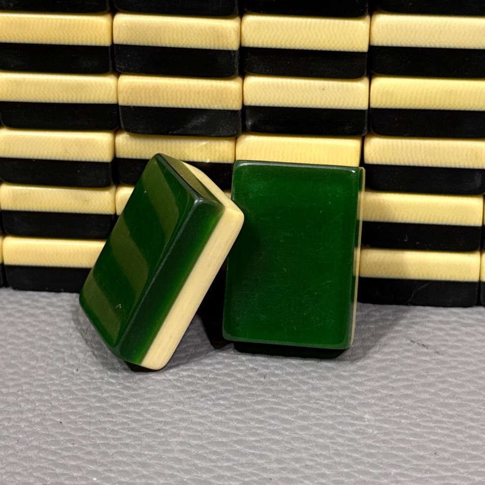 Mahjong Lot 8 Random Tiles French Ivory Piroxloid Green Jellyback 20’s [