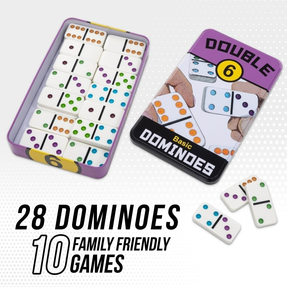Double 6 Travel Tin Domino Set from, for 1 to 4 Players Ages 6 and up