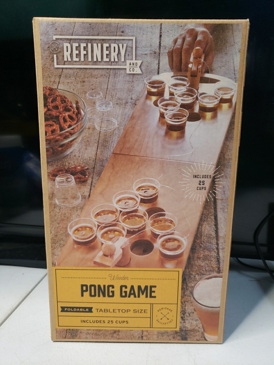 Refinery Wooden Foldable Tabletop Size Beer Pong Drinking Game With 25 Cups