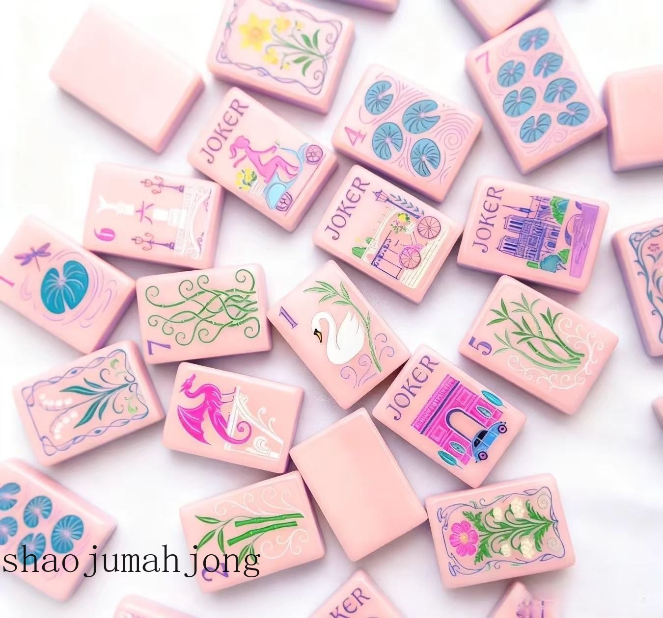 American Mahjong Tiles, 160 Lilac Acrylic Engraved Layered,Candy Pink