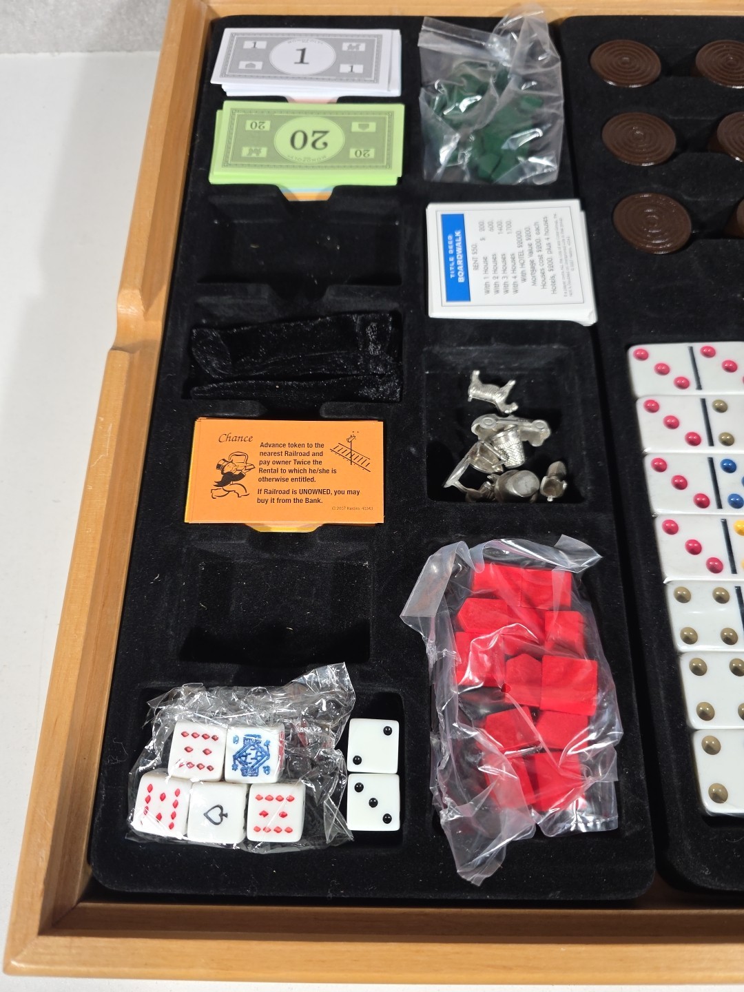 Monopoly Scrabble +4 Classic Games Solid Wood Cabinet Some Parts Sealed Unused