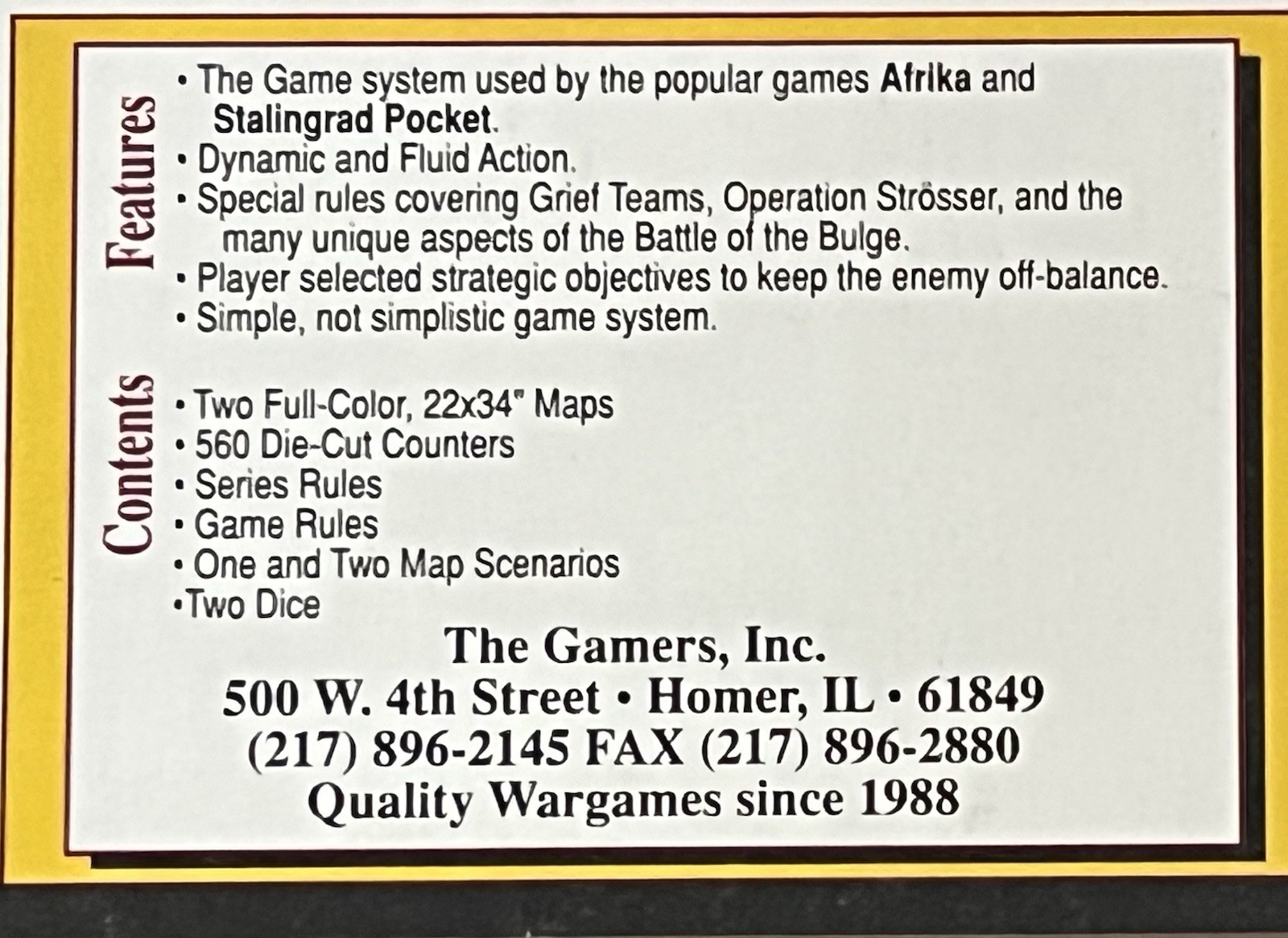 Ardennes The Gamers 1994..Punched. Complete. Solitaire or 2 VG. See Description.