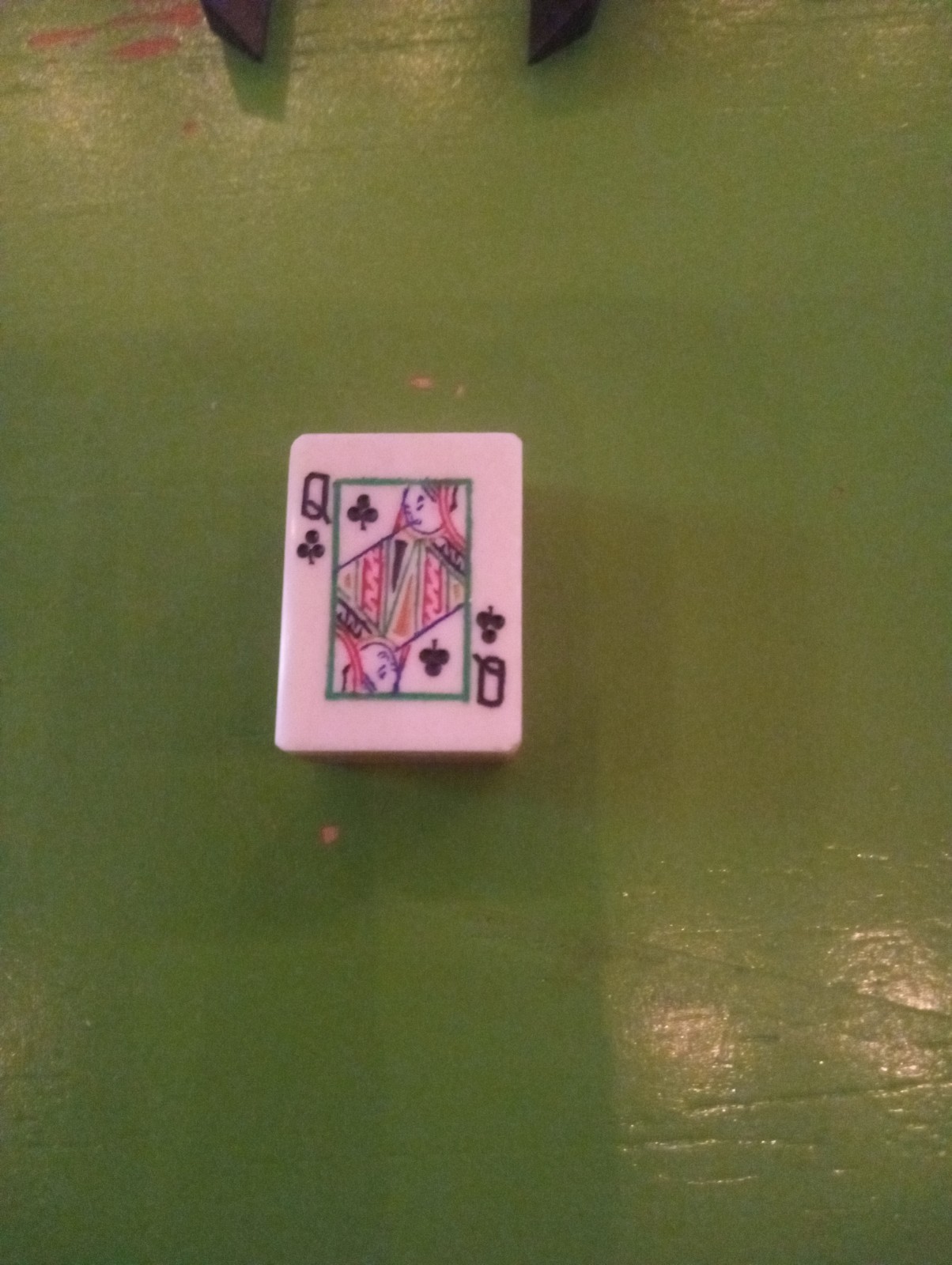 Mahjong Like Queen Of Clubs Playing Card Tile Bone Bamboo Free Shipping