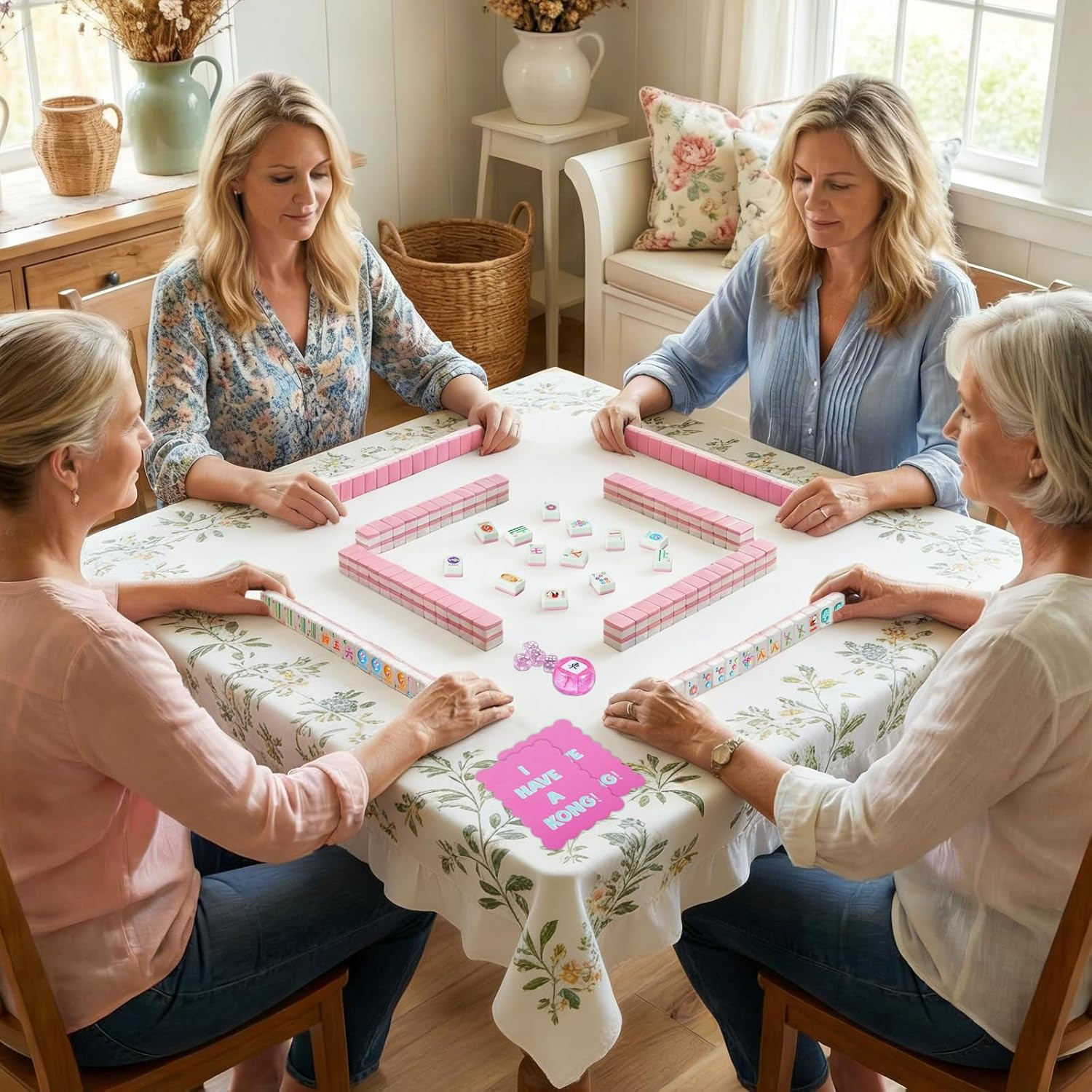 American Mahjong Tile Set 160 Mahjong Tiles Set with Bag Pink Back Melamine 1.2