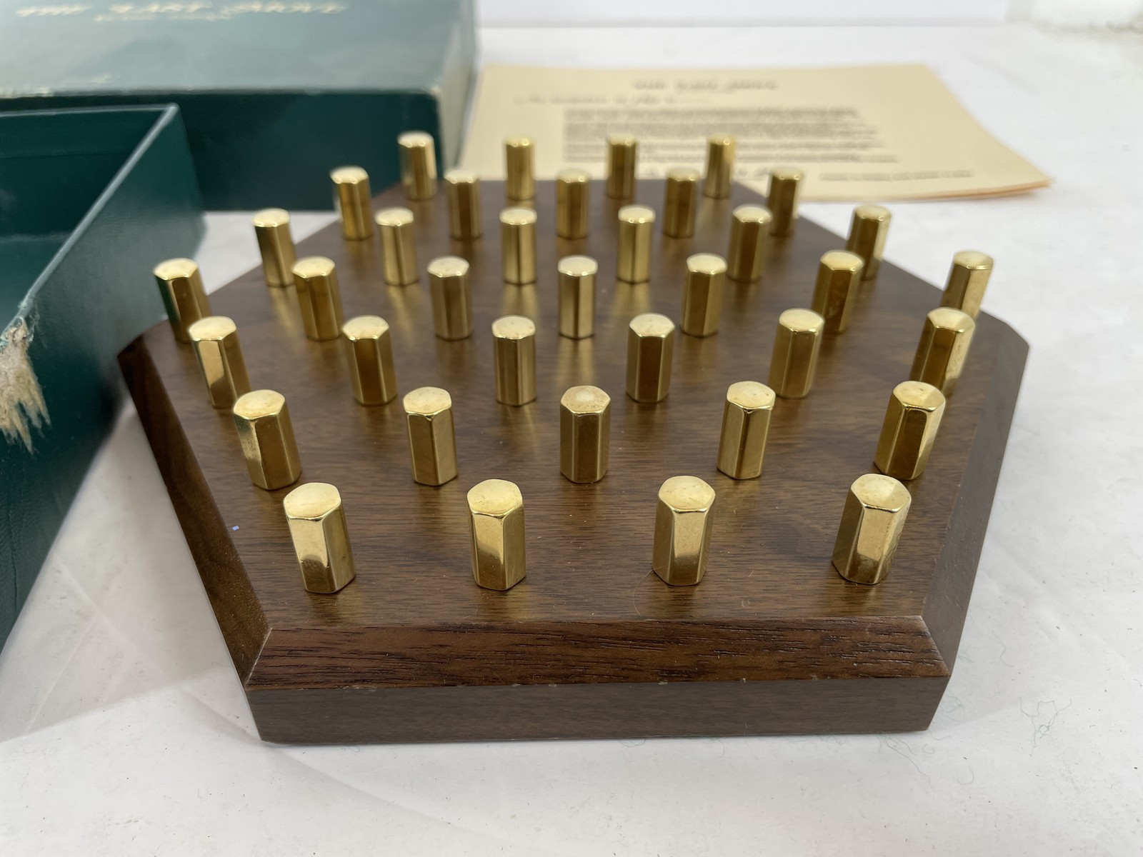 THE LAST MOVE Classic Edition Hexagonal Peg Solitaire Board Game Walnut 24K Gold