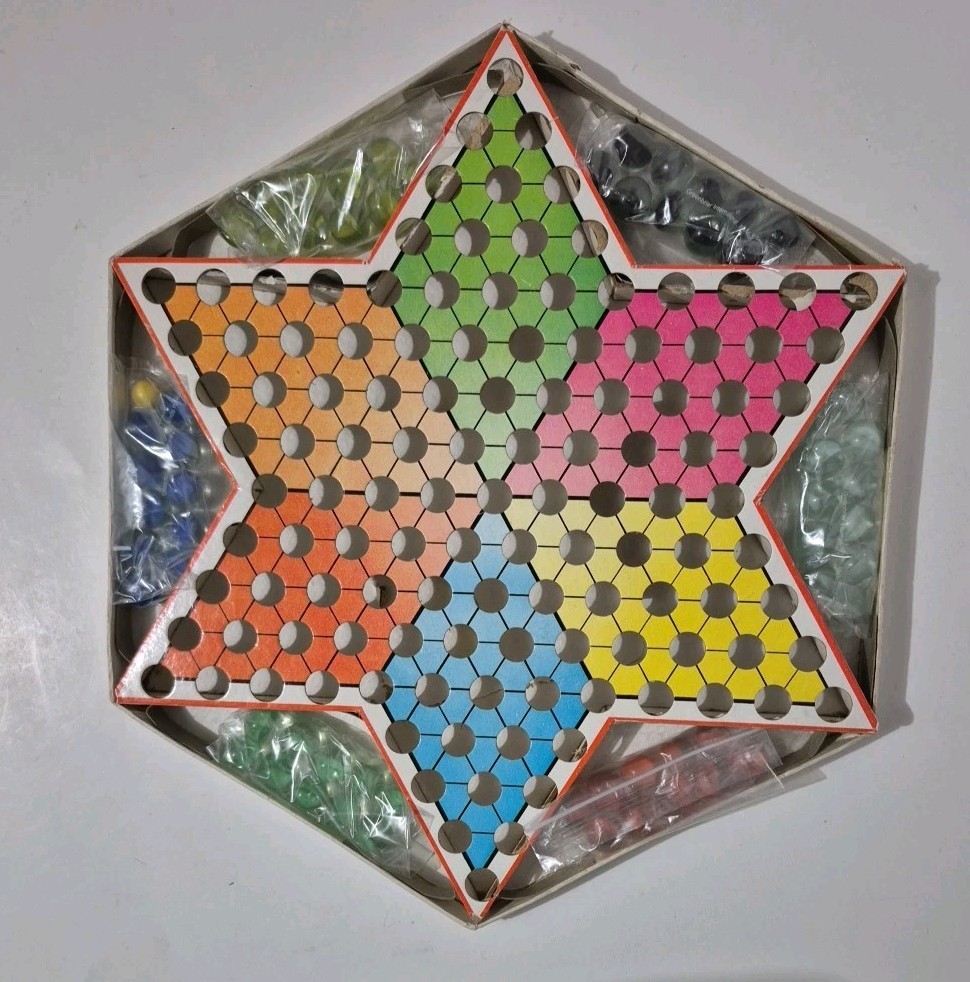 Chinese Checkers PP009 Made in China Schylling Board Game Glass Marbles Complete