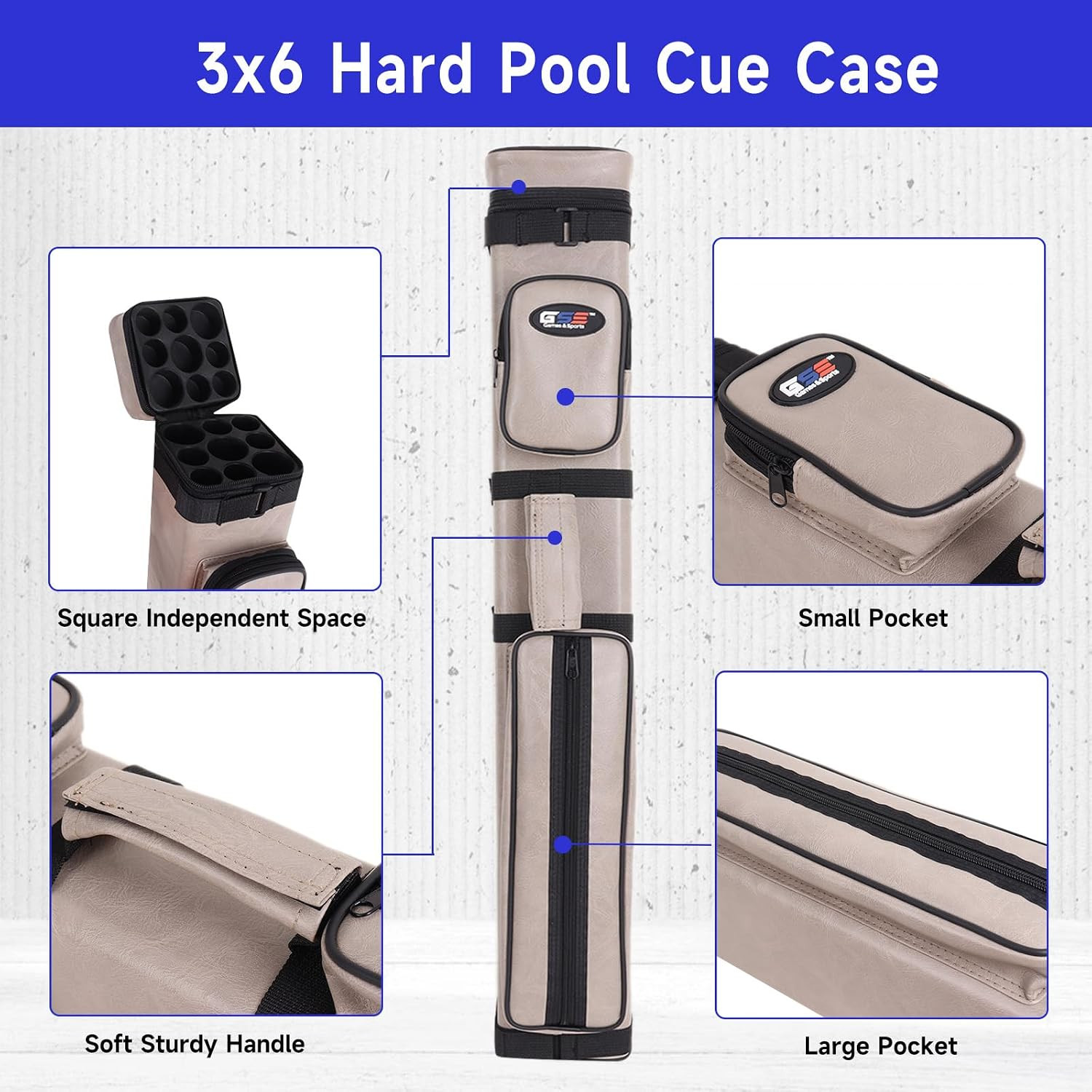 GSE Games & Sports Expert 3X6 Hard Pool Cue Case, Billiard Stick Carrying Bag fo