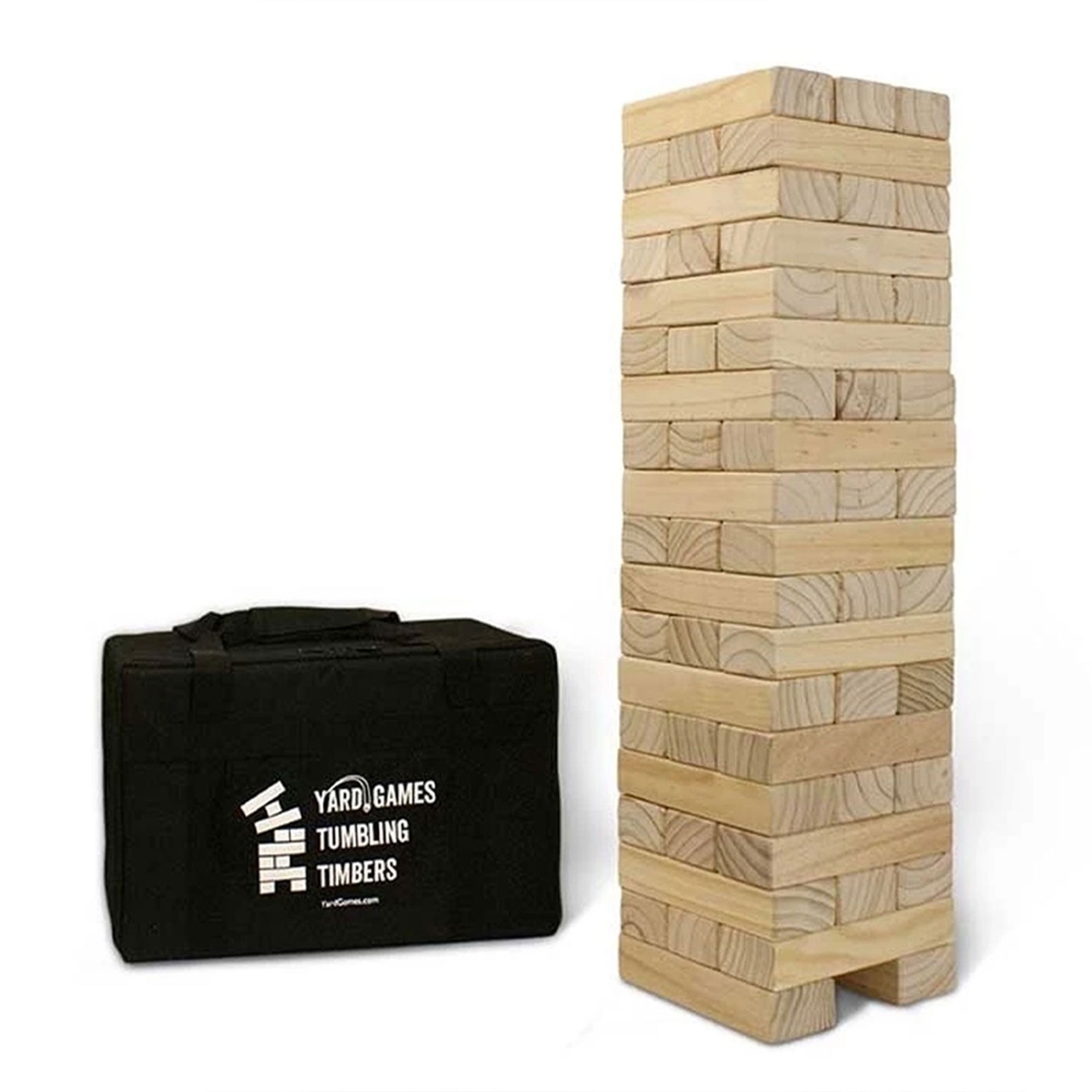 Yard Games Giant Tumbling Timbers 30″ Wood Block Stacking Game w/ Case, Natural
