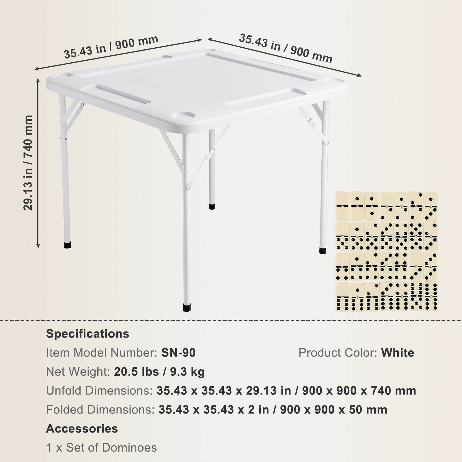 Uimoso Mahjong Table 4Player Folding Card Table & 4 Cup Holders Chip Trays White