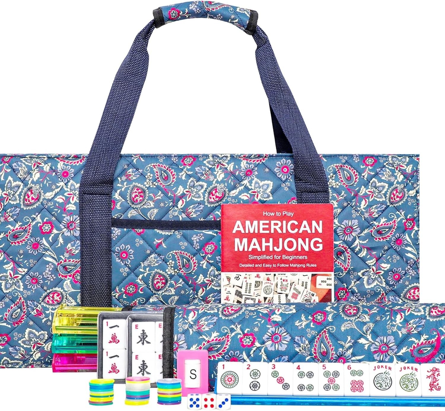 American Mahjong Set, Mahjong Game Set, 166 Tiles with Blue