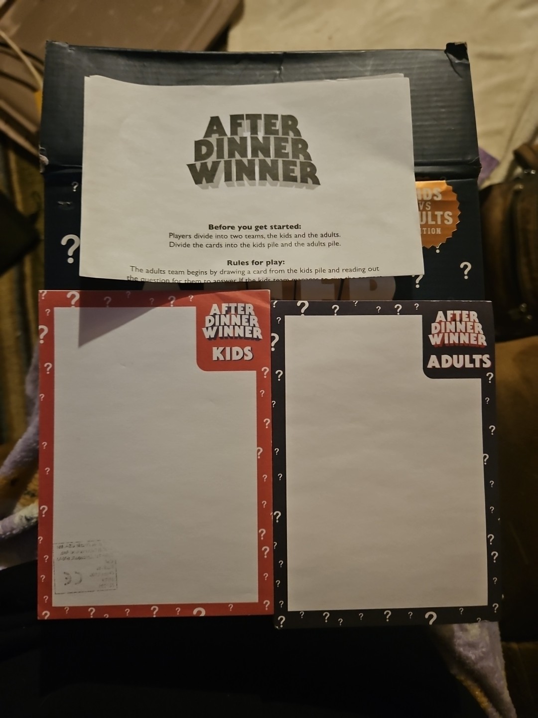After Dinner Winner Trivia Game Kids Vs Adults Family Game Night Complete