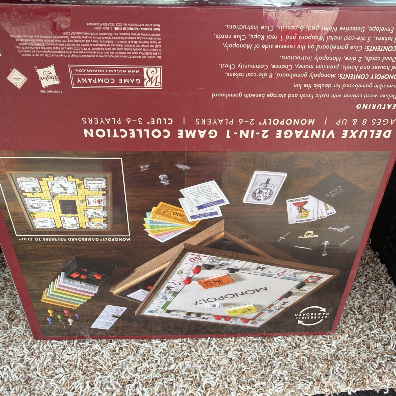 WS Game Company Monopoly & Clue Deluxe Vintage Edition Reversible Board Game New