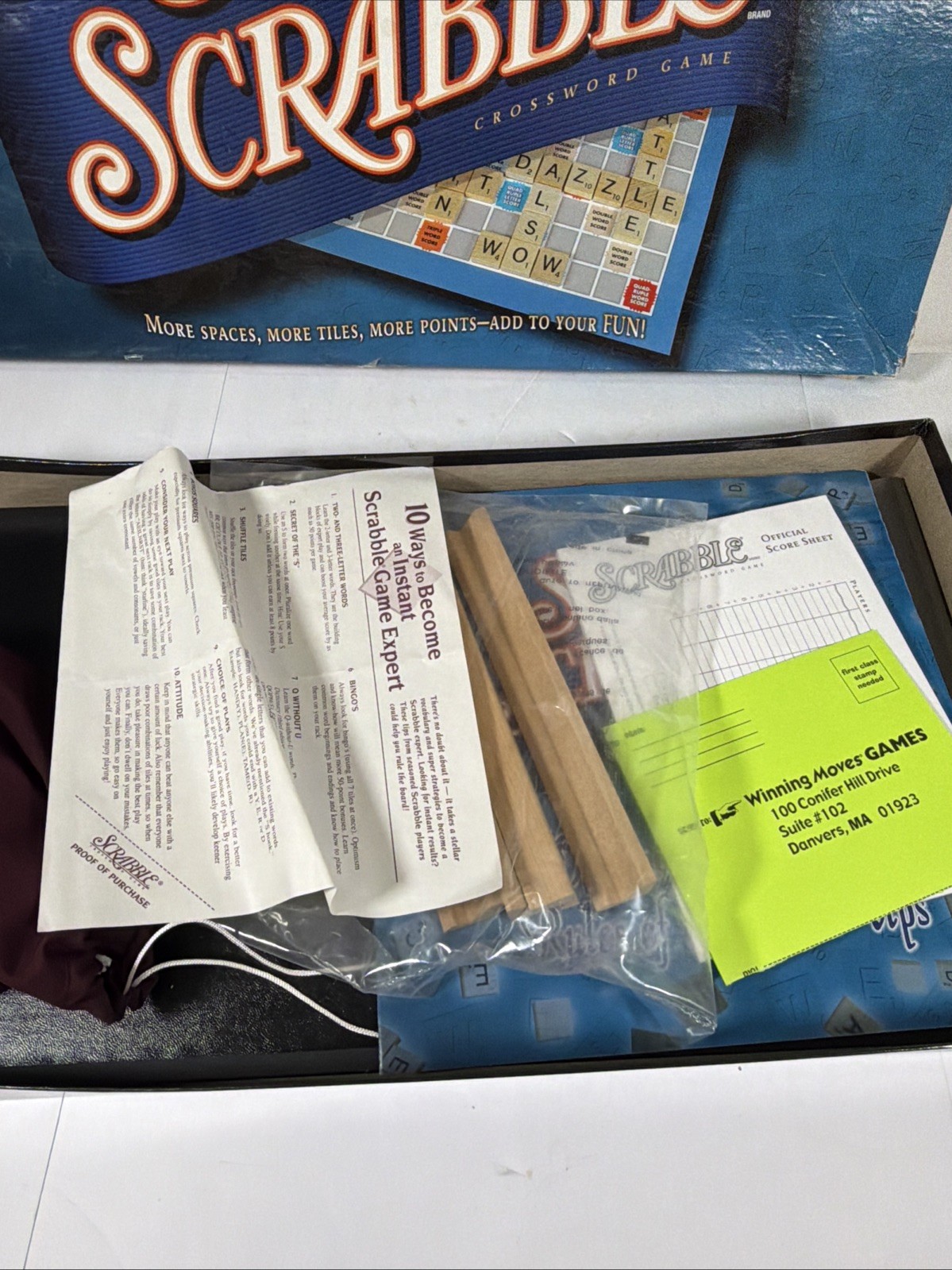Super Scrabble Board Game by Hasbro – 2004 – 100% Complete with All 200 Tiles!