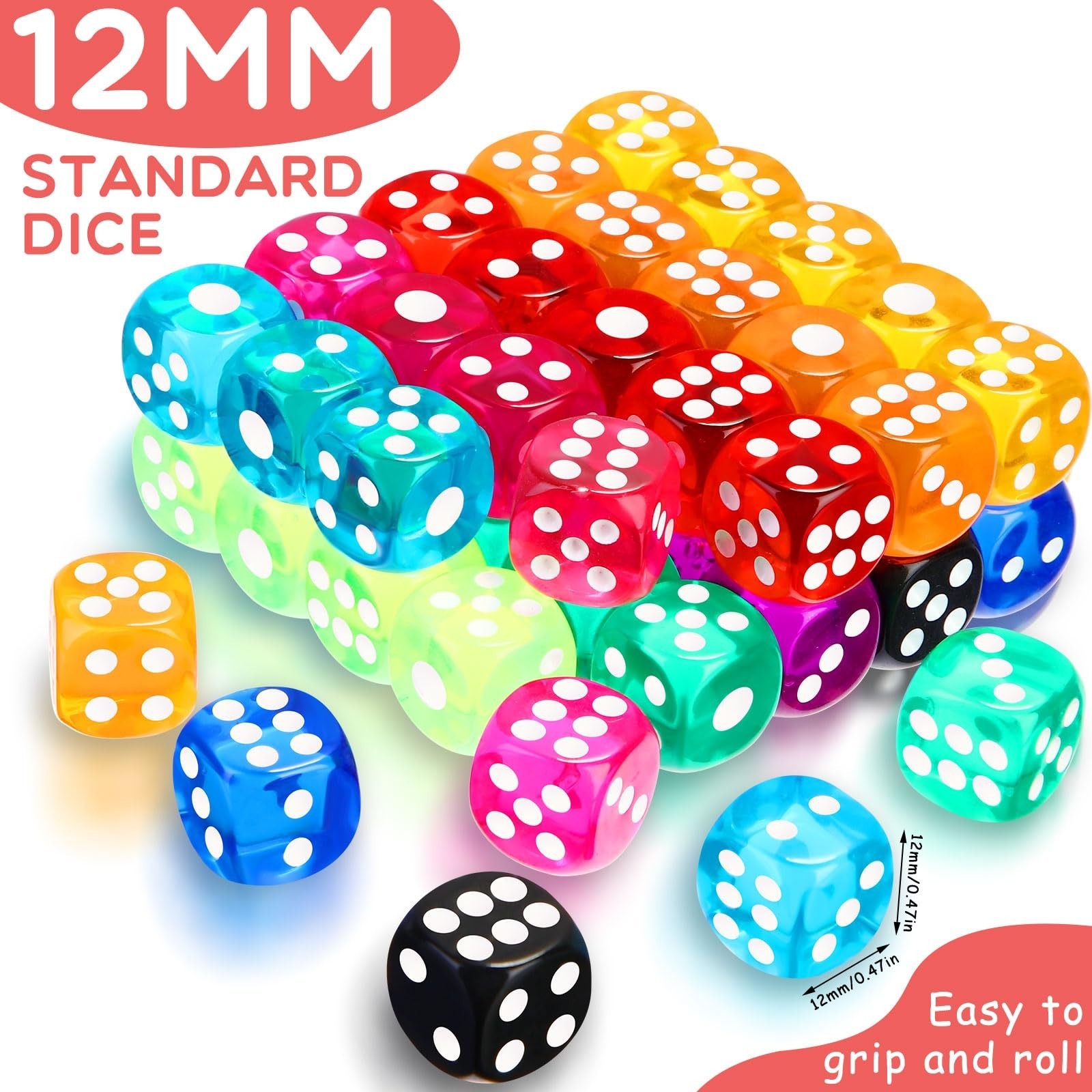 Simgoing 500 Pcs Colored Dice Set 12 mm Polyhedral Dice Bulk 6 Sided Standard…