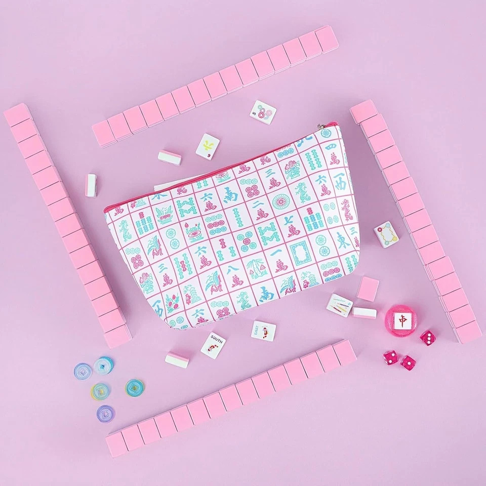 160 Pink Printed American Mahjong Game Set with Carrying Bag and Accessories NEW