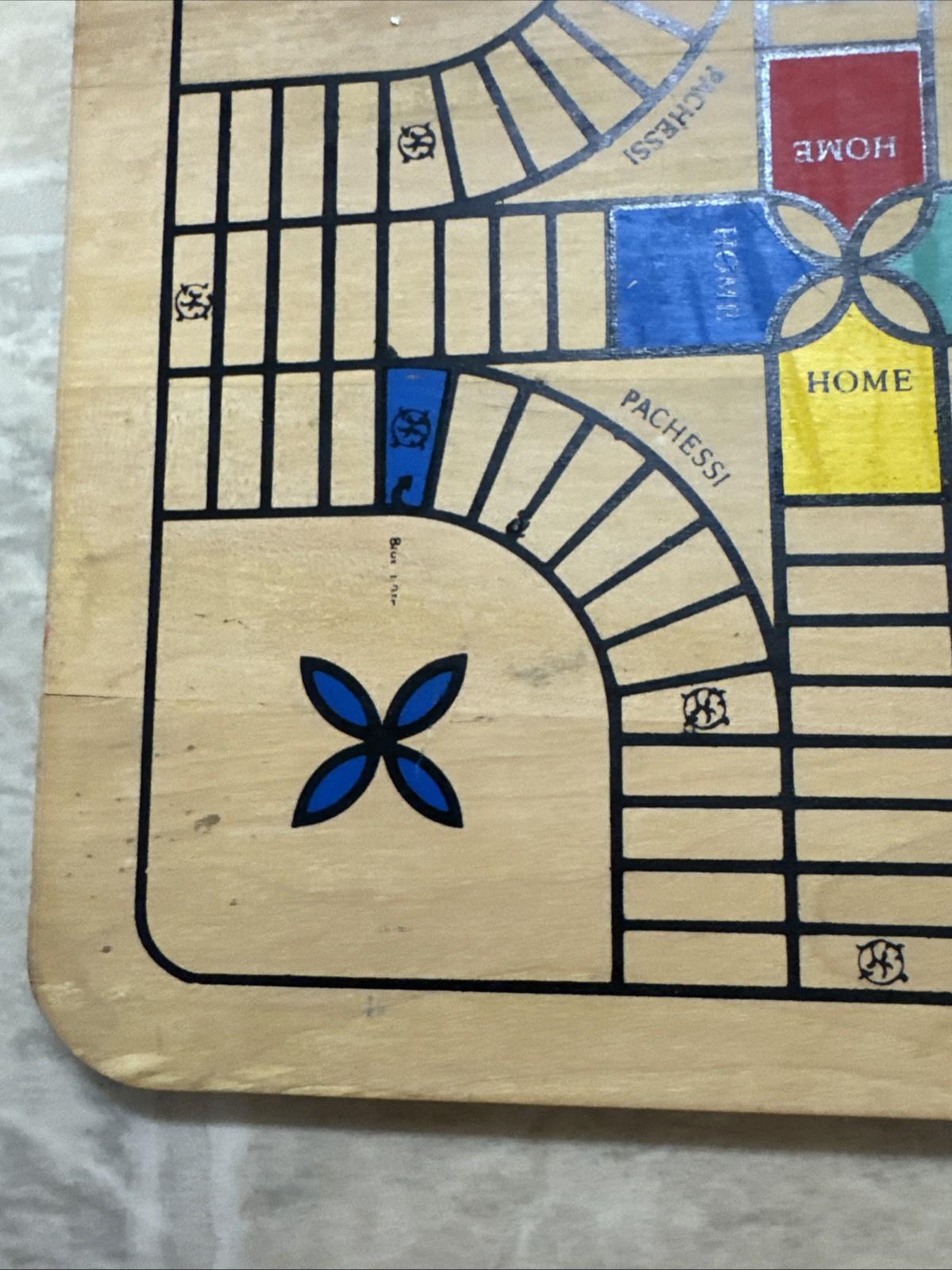 Vintage Wooden Painted Reversible Chess/Checkers/Pachesi Board ONLY 11″