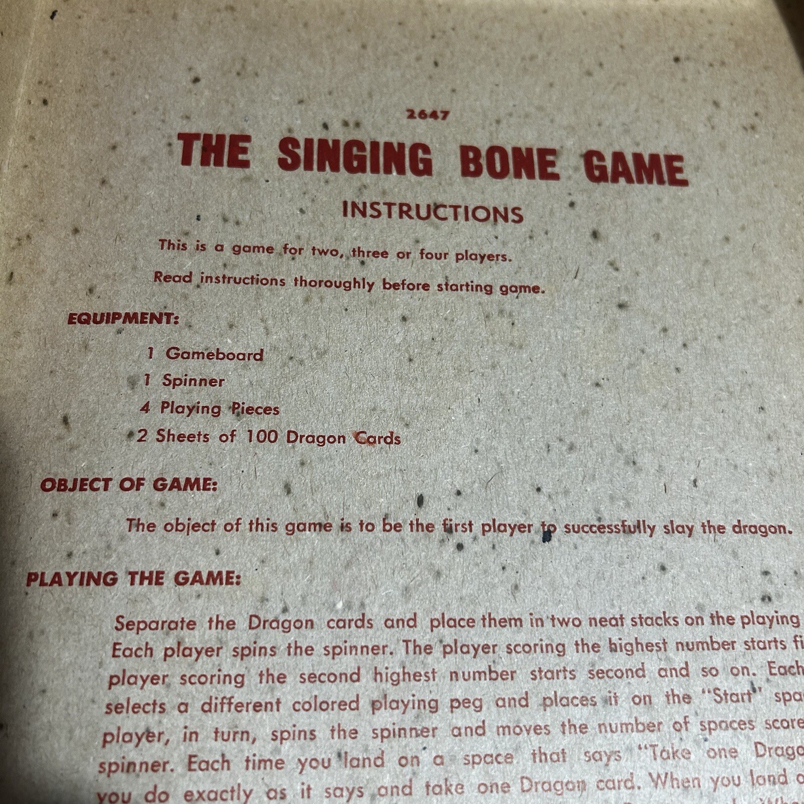 Hasbro The Singing Bone Dragon Board Game Hassenfeld Fantasy Vintage 1962 RARE