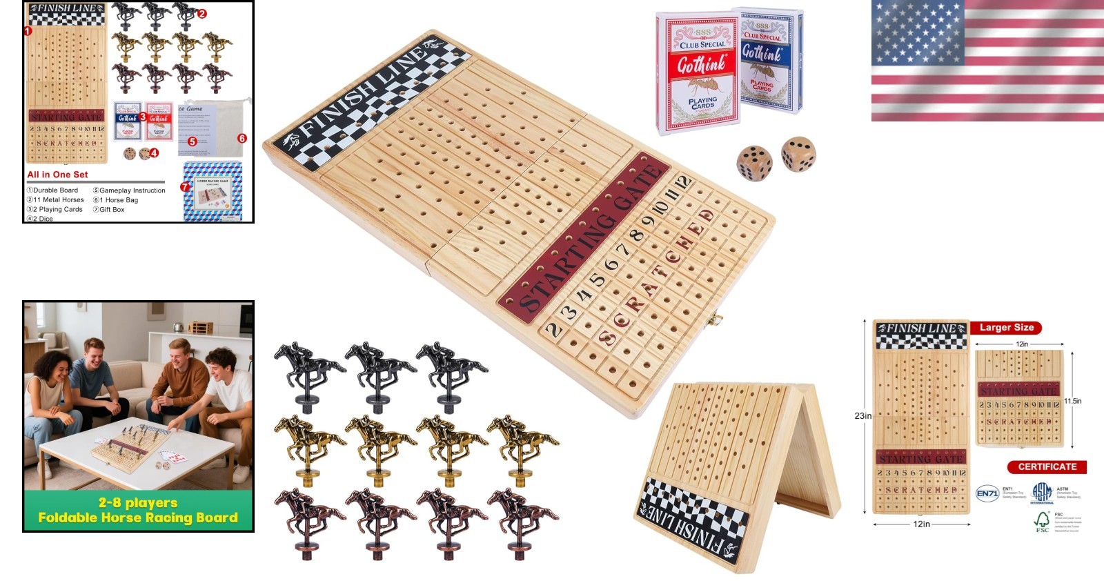 23-Inch Horse Racing Game with 11 Metal Horses, Dice Cards for Parties