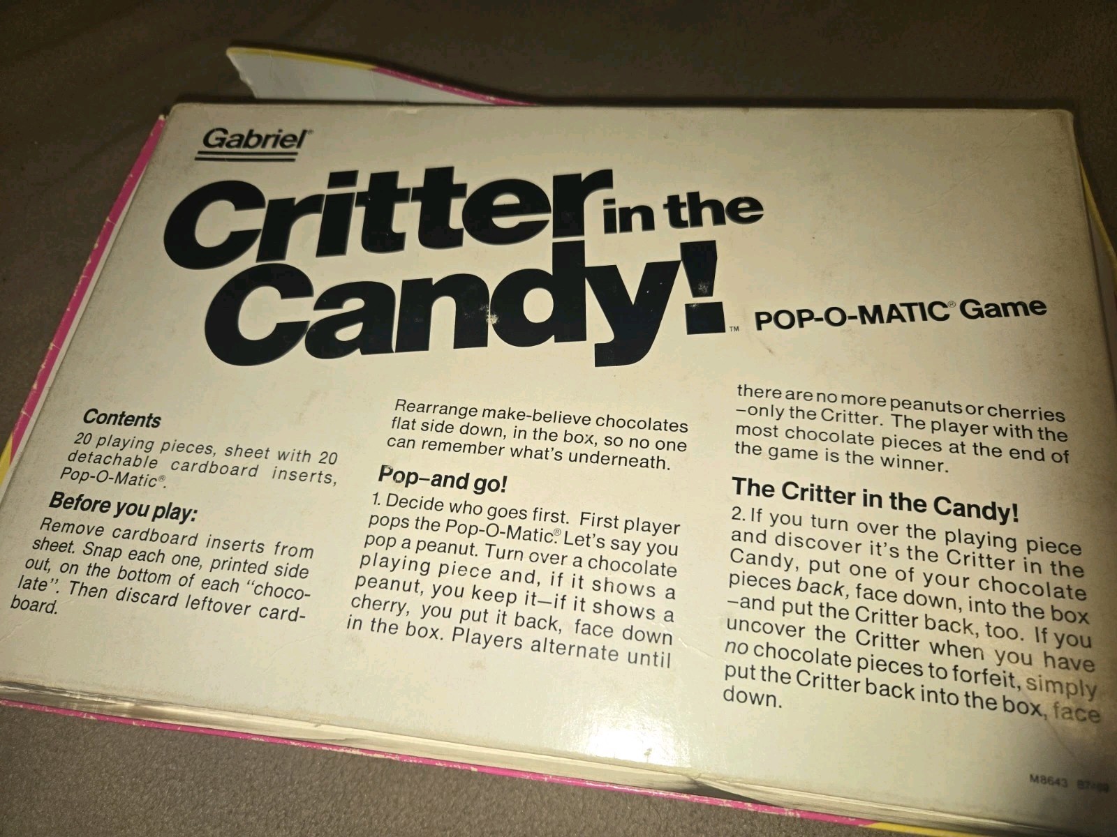 Gabriel Critter in the Candy Pop-O-Matic Memory Game Vintage 1978
