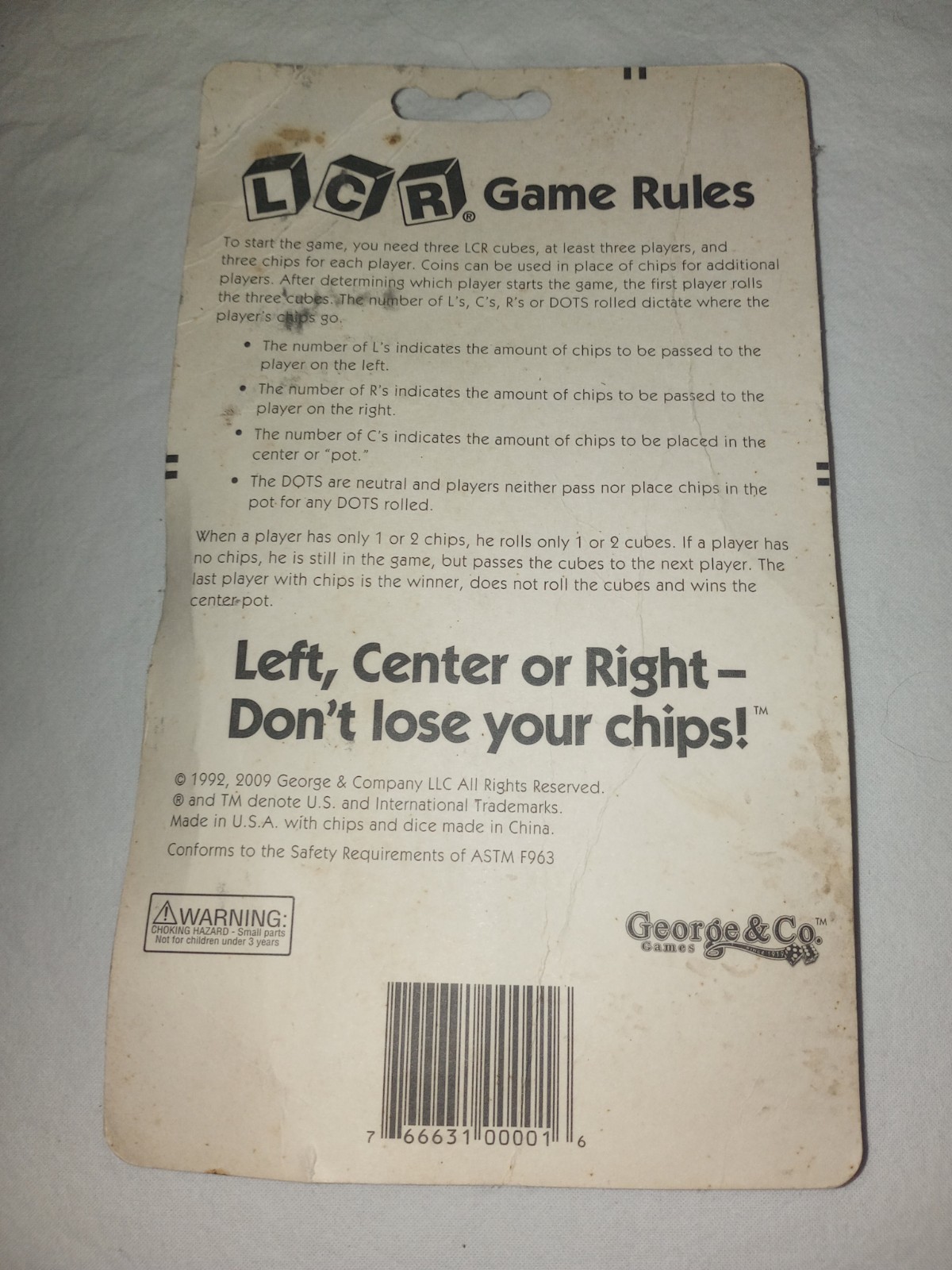 George & Co. LCR Game Left Center Right Dice Family Game New