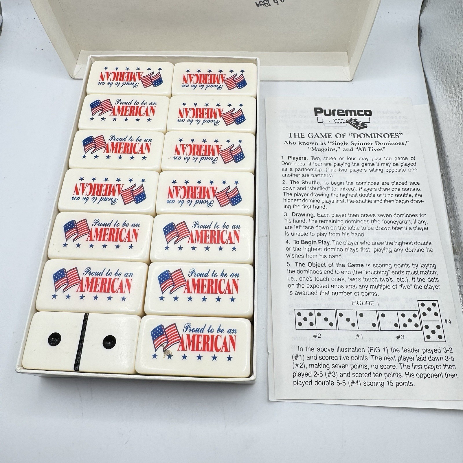 Puremco Marblelike Dominoes Pro Extra Thick USA 28 Pcs American Theme & Rules