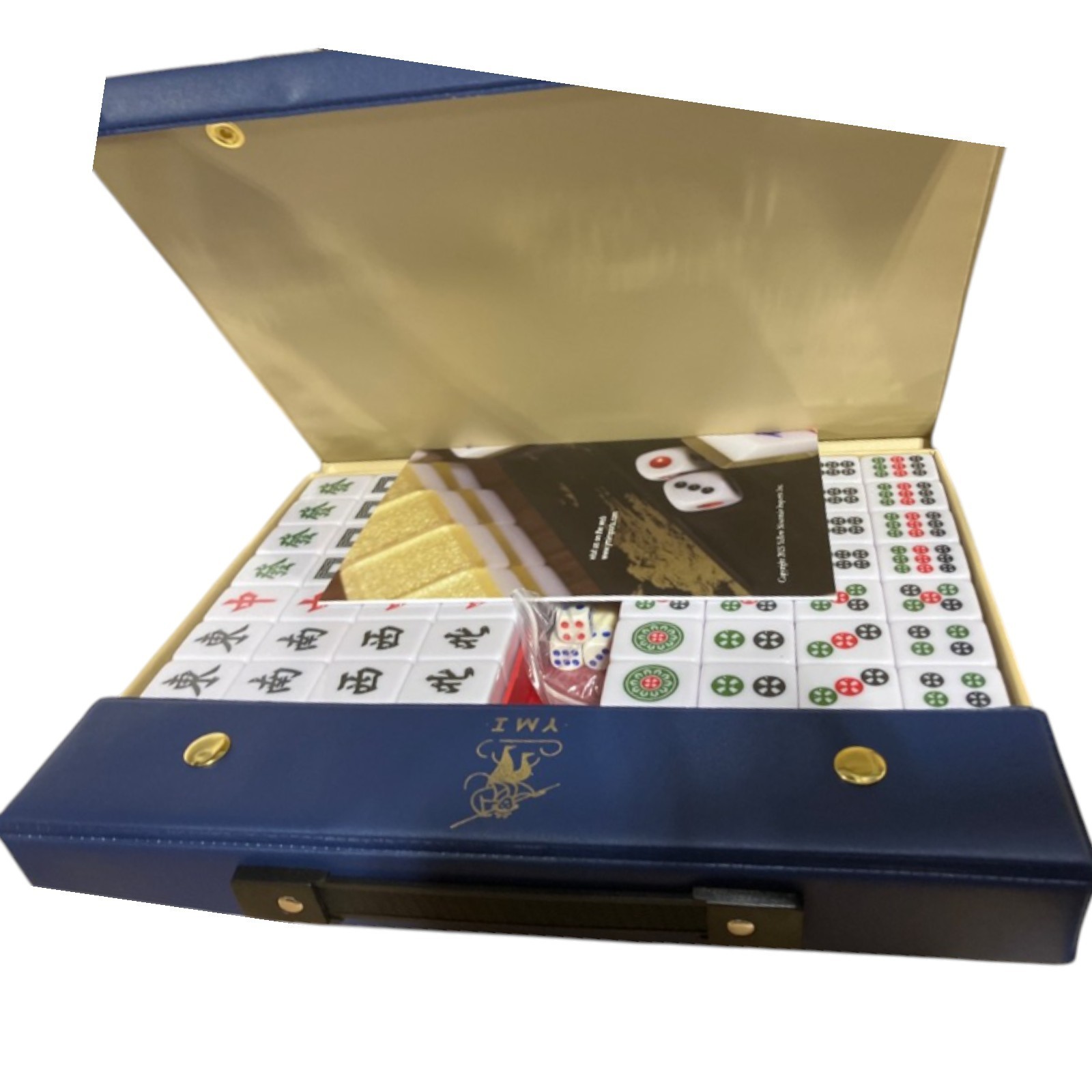 Yellow Mountain Imports Bleau Royal Chinese Mahjong Set 146 Med Tiles Blue Case