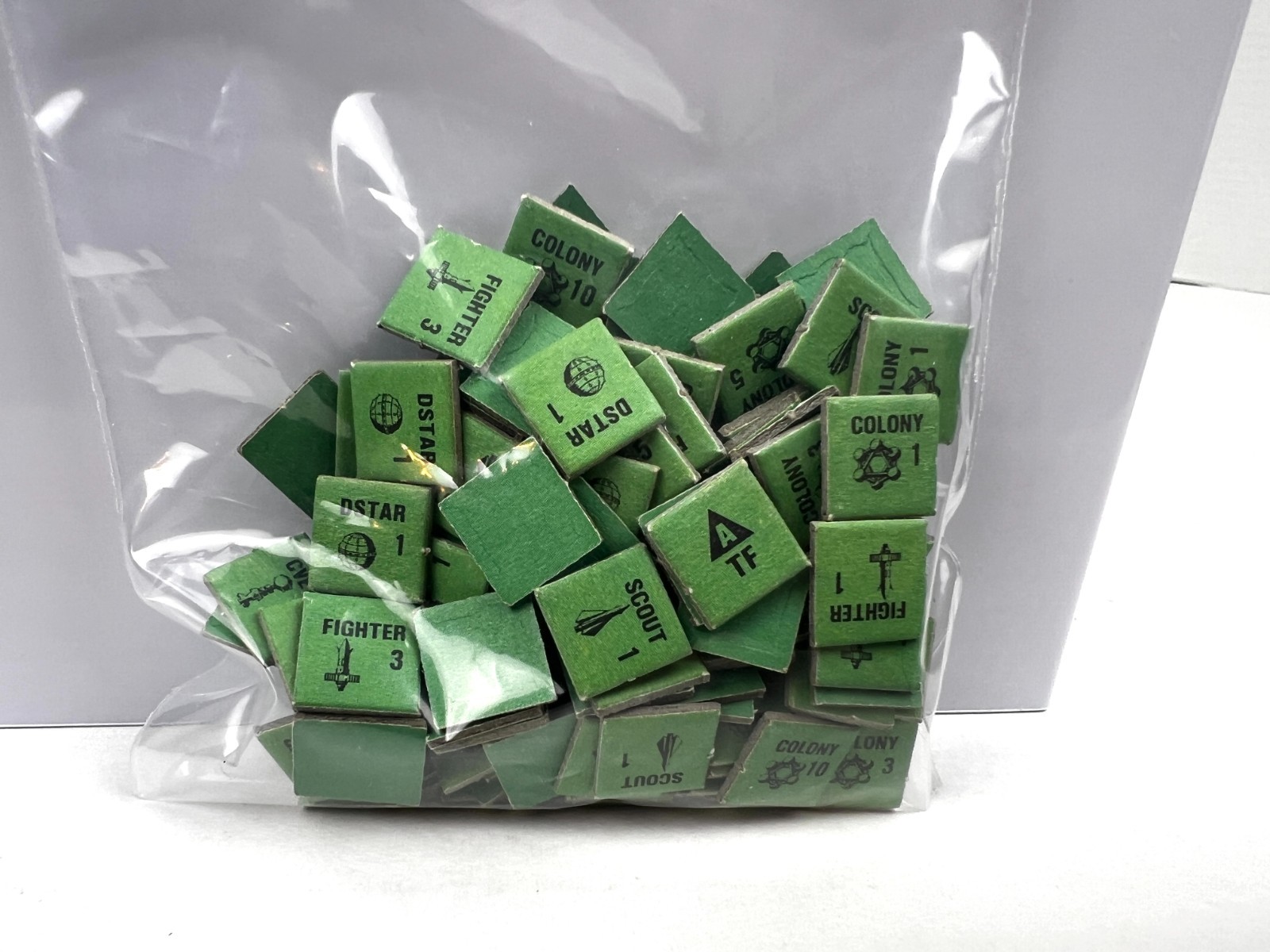 Vtg 1984 Avalon Hill Stellar Conquest Green Cardboard Counters Lot of 129 Parts