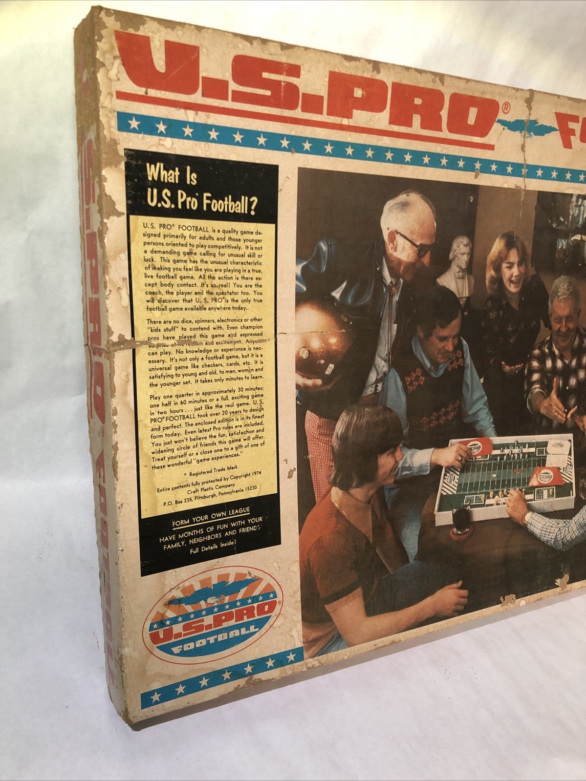 Vintage 1974 U.S Pro Football Board Game. Rare! Large 26”x19” Craft Plastix Co.