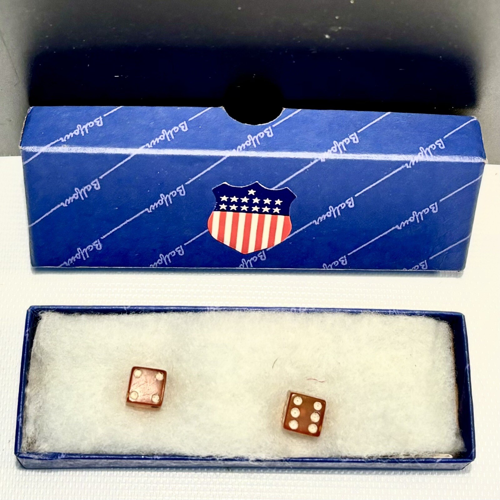 Resin Dice Patriotic Box USA Shield Red White and Blue Tiny Games Set of Two