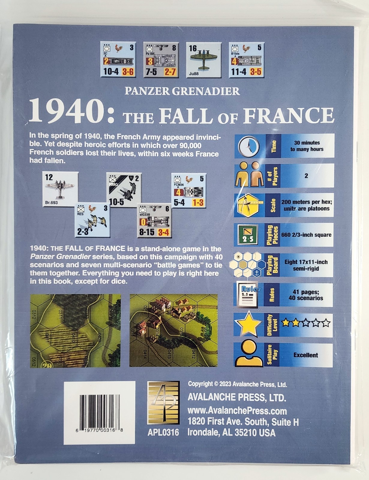 1940 The Fall Of France Panzer Grenadier Board Game NEW Zip Lock Avalanche Press