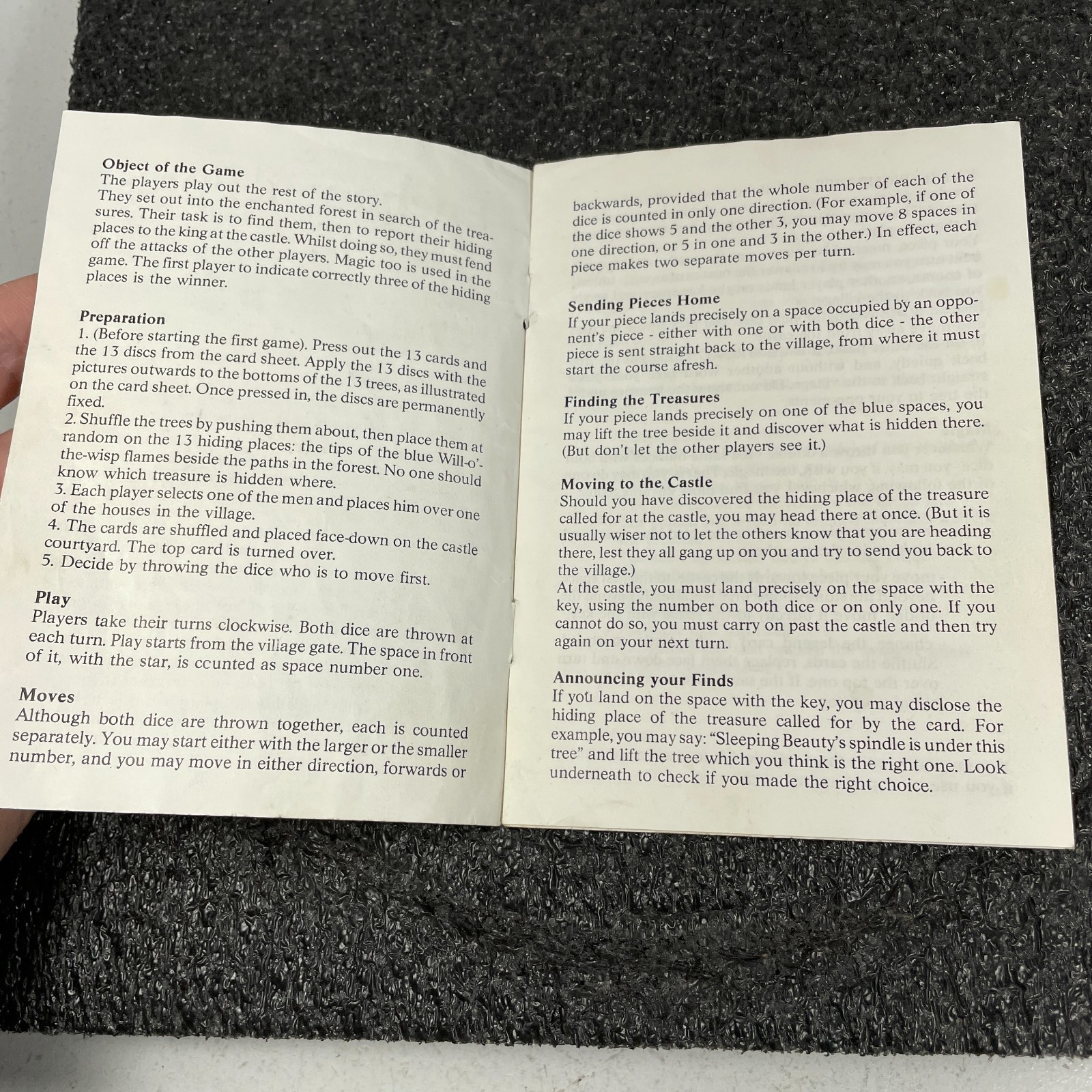 1982 Enchanted Forest Board Game Instructions Replacement Only