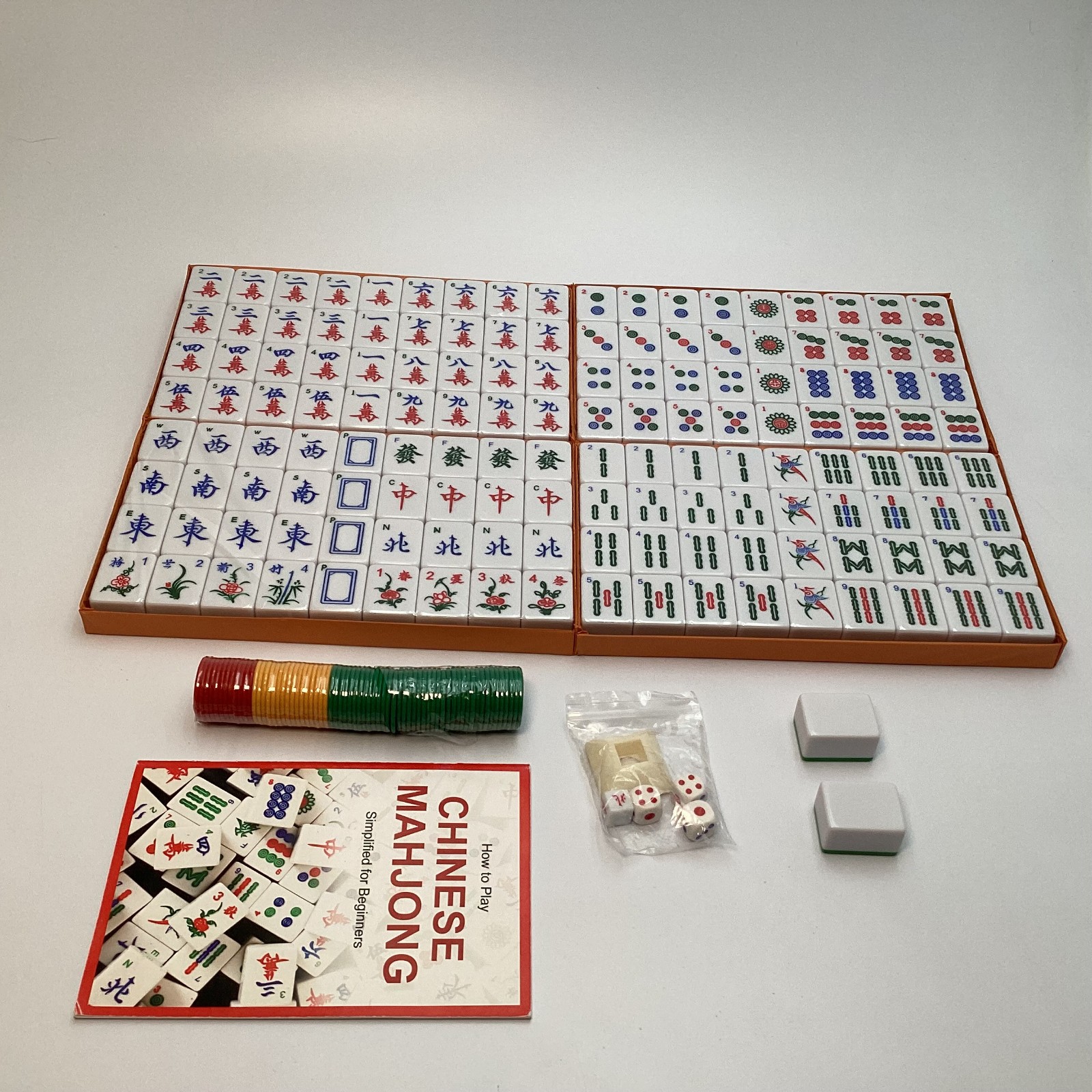 Chinese Mahjong Set 144 Tiles with Case Chips Dice Instructions – Nice / NEW