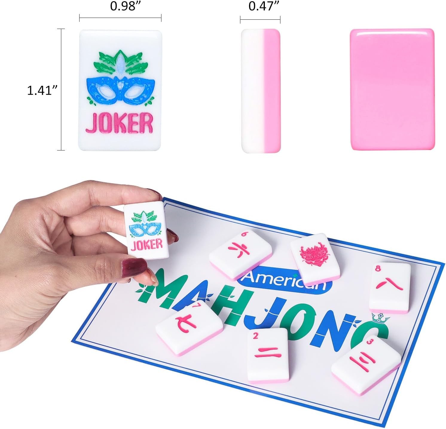 American Mahjong Tile Set(Pink) with Carrying Bag and Accessories, 160 Acrylic E