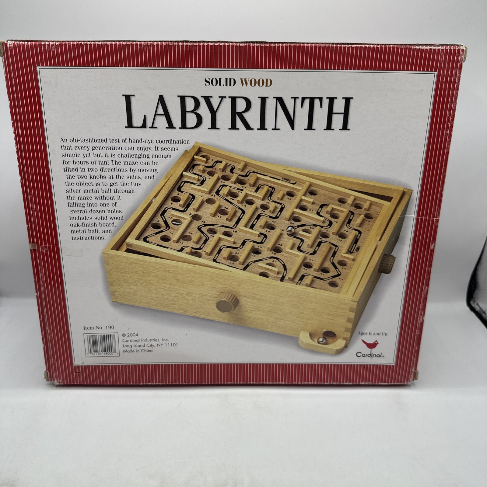 Labyrinth Wooden Board Game by Cardinal With 2 Balls and Box 2004 Item #190