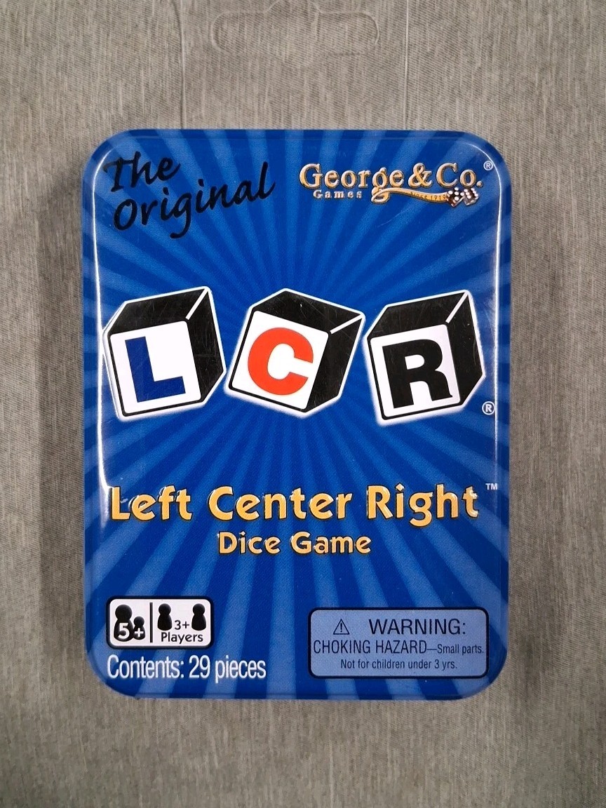 New Sealed LCR Left Center Right Dice Game in Tin