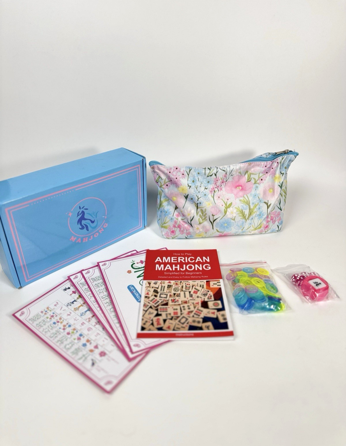 Mahjongolé 2026 American Mahjong Tile Set 160 Pink Tiles Floral Bag Open Box