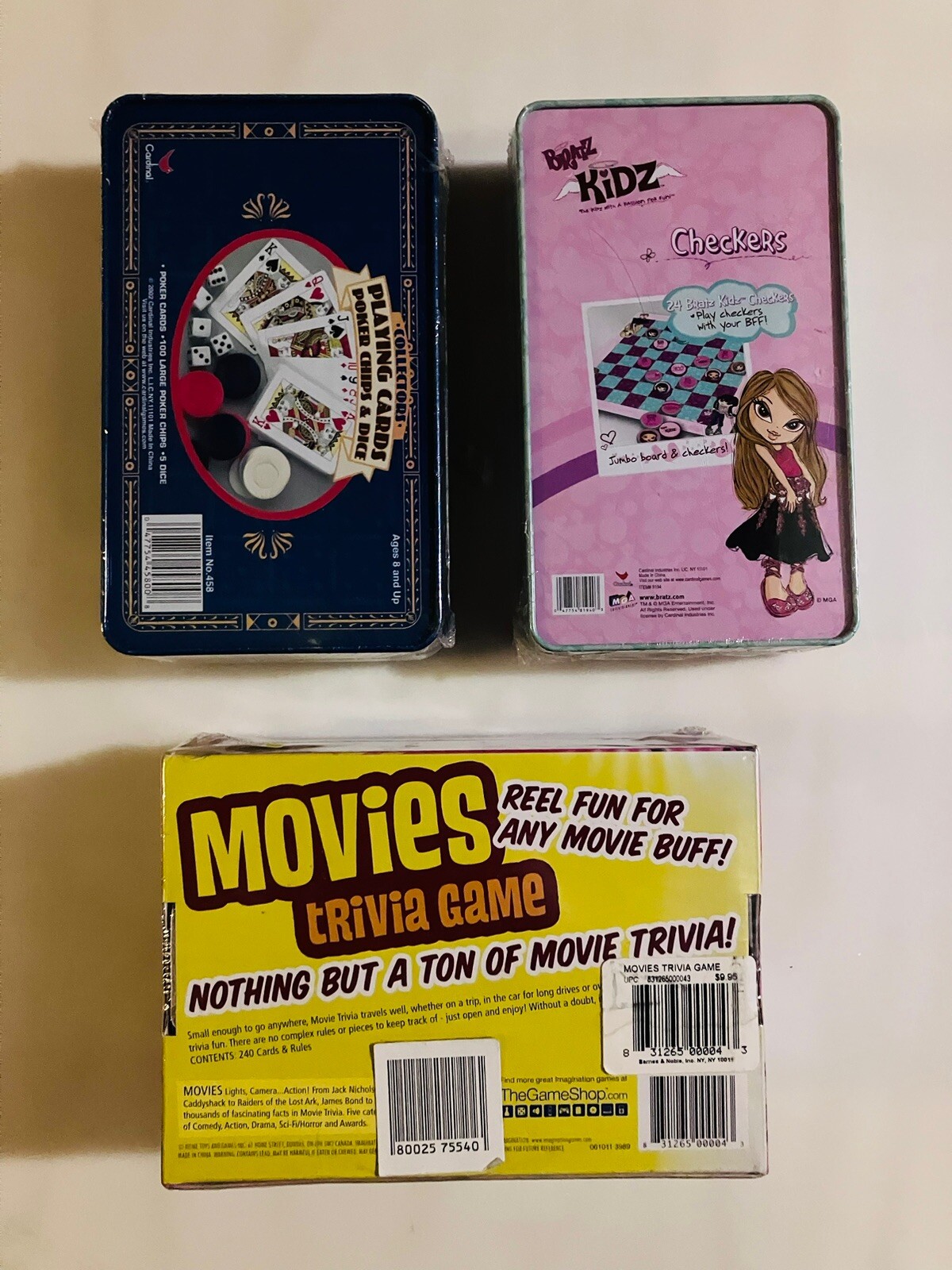 Movies Trivia Game, Playing Cards Chips & Dice & Bratz Checkers All New Sealed
