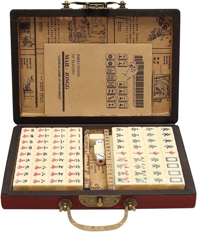 Vintage Chinese Mahjong Set Traditional 144 Tiles Mah-Jong Game Set Case Box USA