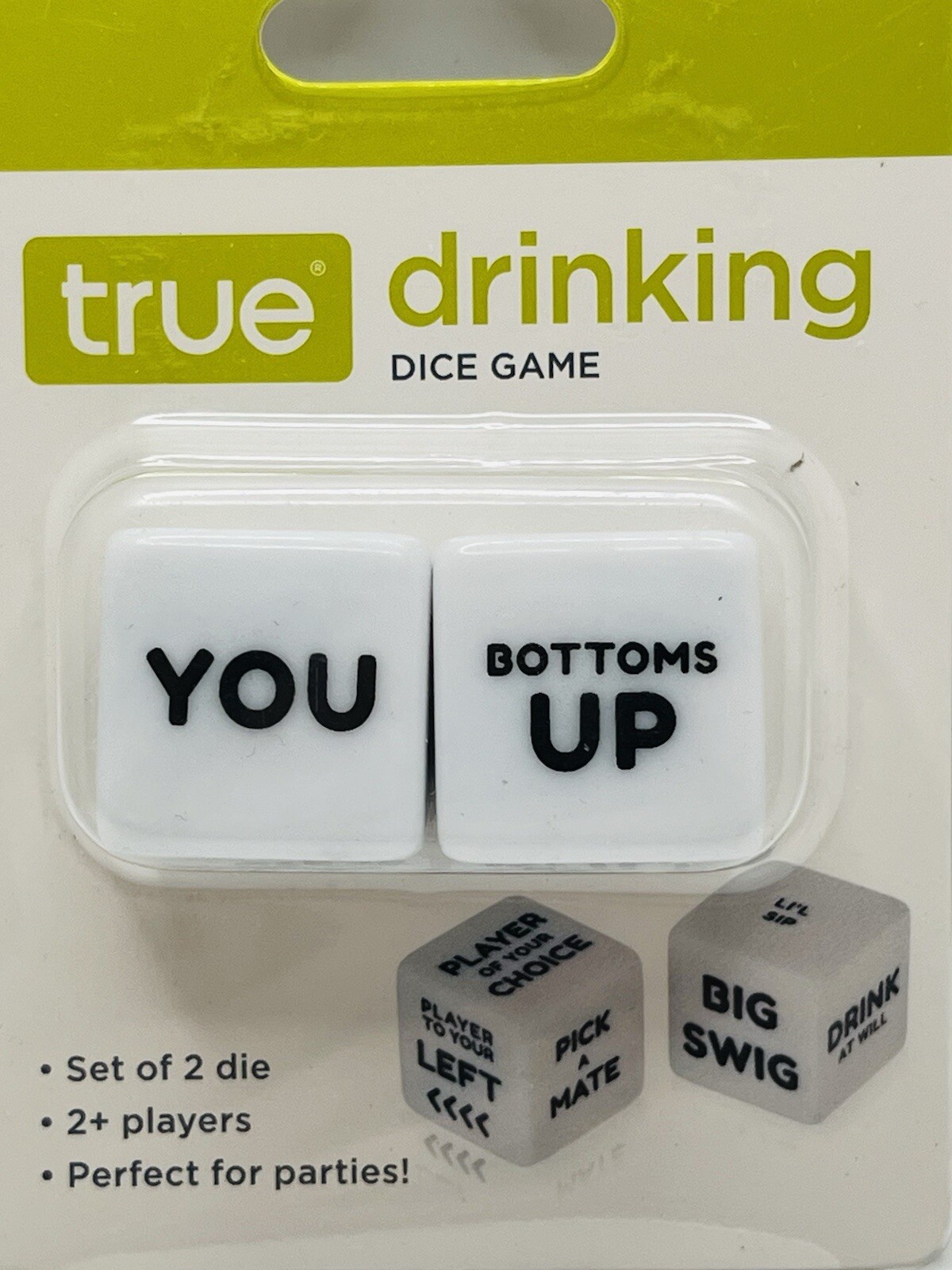 True Drinking Dice Game Set of 2 Word Die, Party Drinking Game 2+ Players NEW