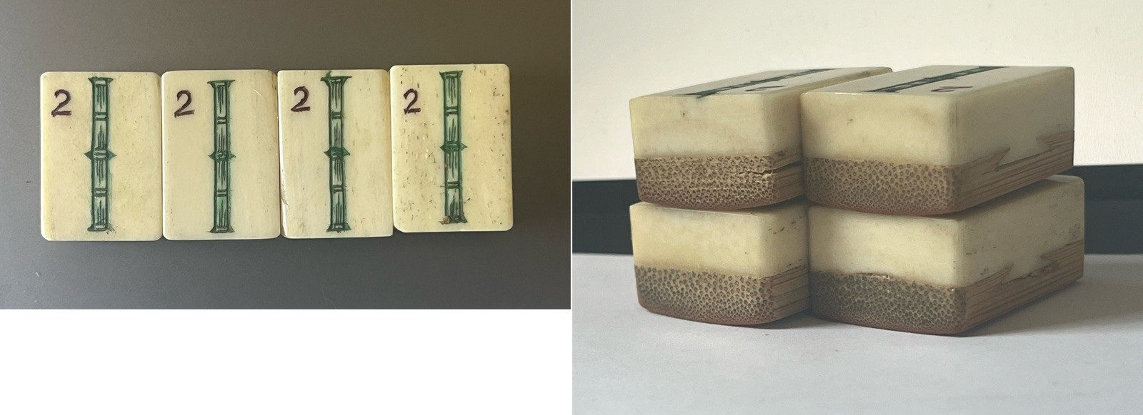 1 Quality Vtg 1920s Mahjong Bone/Bamboo Replacement Tiles 2 BAM thick bone