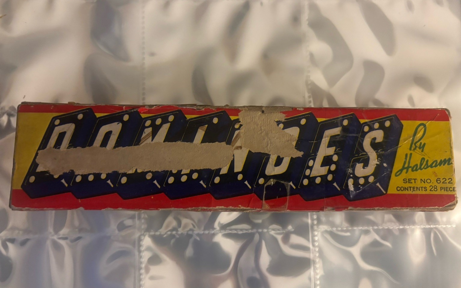Vtg c.1950s-60s 28 Dominoes By Halsam Set 622 Double-Six Wooden Embossed Dragon