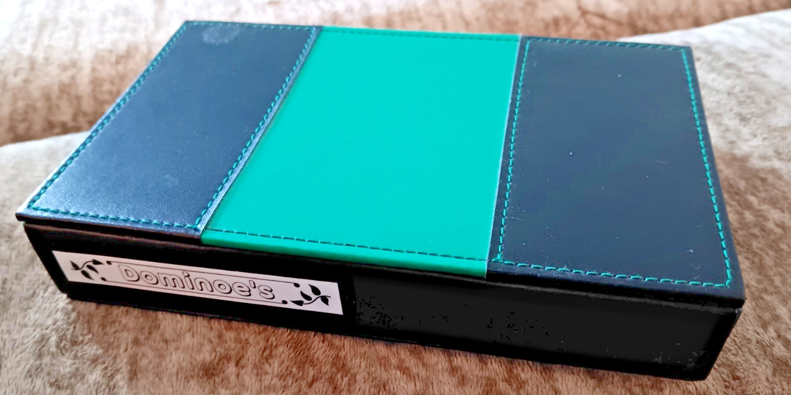 28 Piece Double Six Domino Set Green Pips w/ Faux Leather Storage Case Complete