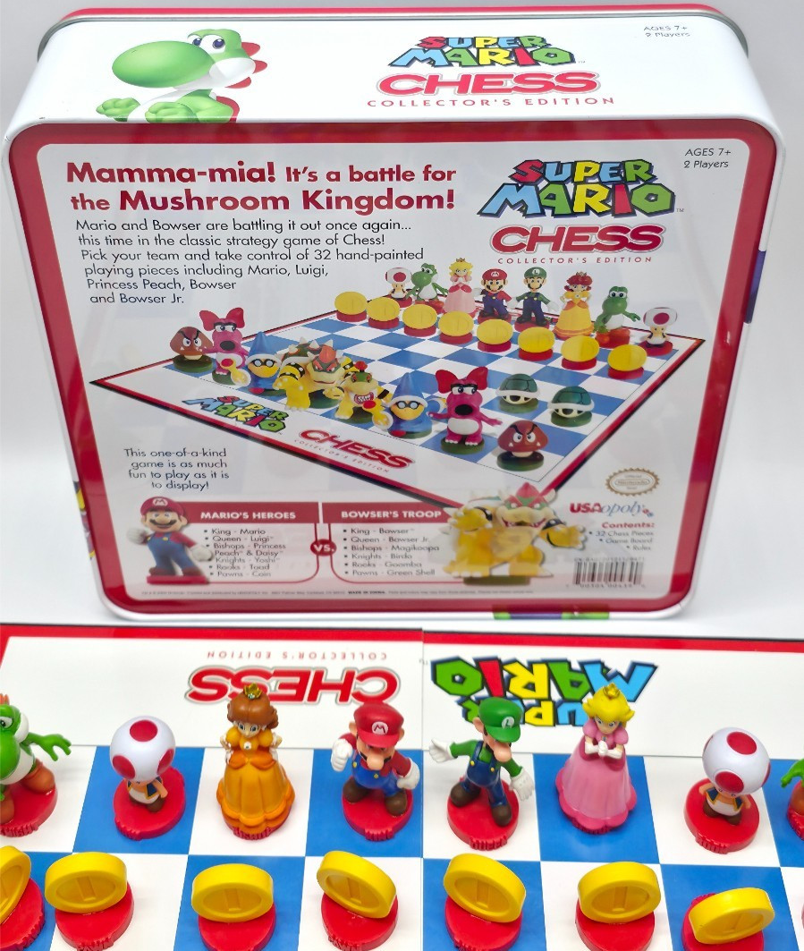 Super Mario Collector’s Edition Chess Set Metal Tin Complete Nintendo Licensed