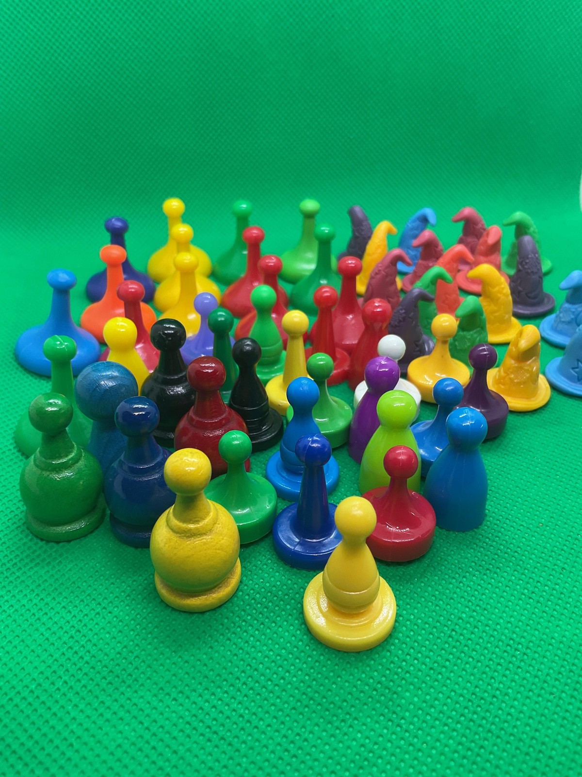 Board Game Pawns, Meeples & Wizard Hat Tokens Lot Assorted Multicolor 58 pieces