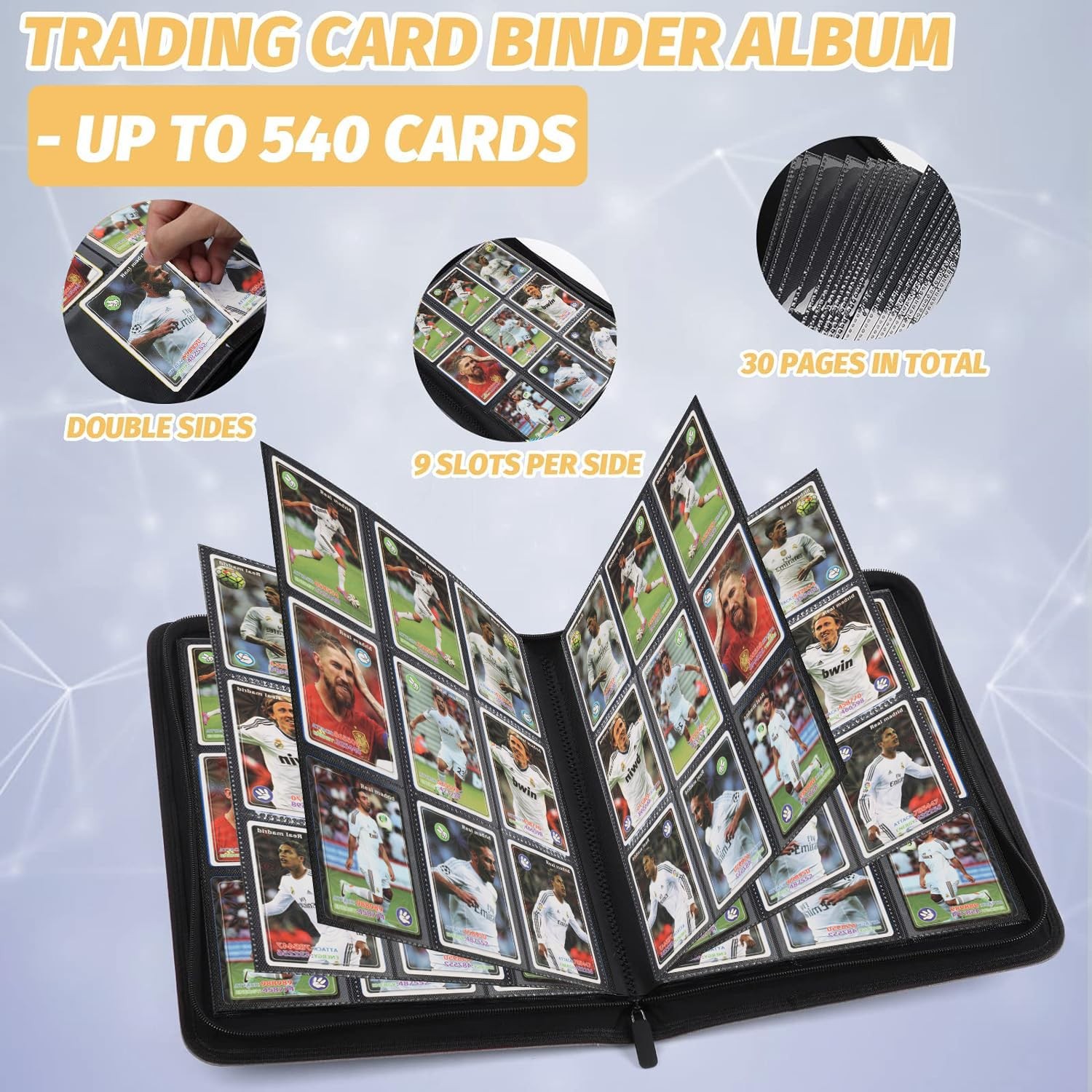 Foalgo 9 Pocket Card Binder, Premium Zip 13.5 x 10 x 1.7 inches, black540
