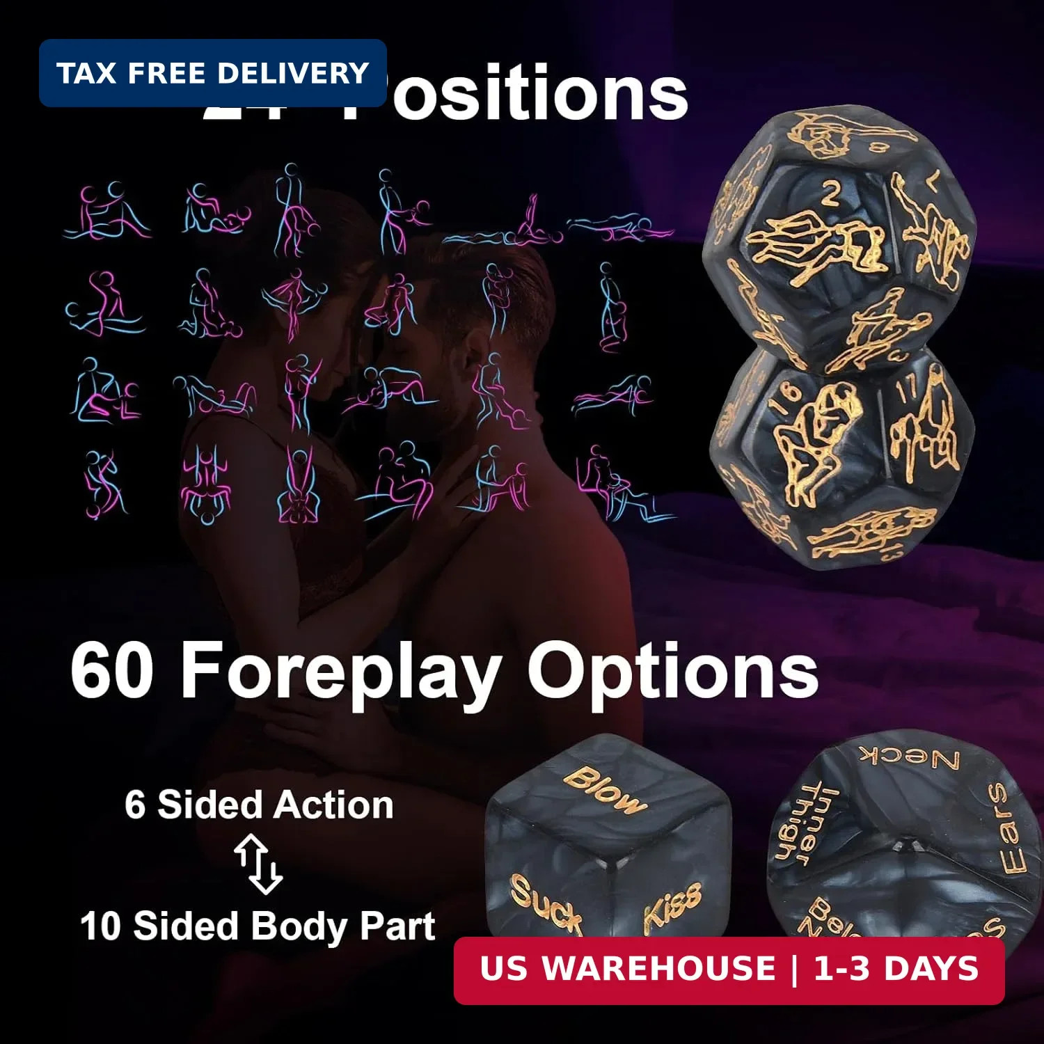 Romantic Naughty Dice Set for Adults Games, Date Night Dice Couples Gift, Fun Ni
