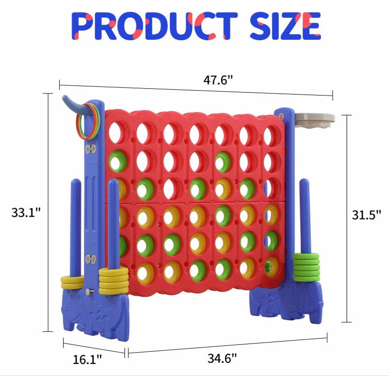 Giant 4-in-a-Row Game, 3-in-1 Jumbo Yard Game with Carry Bag